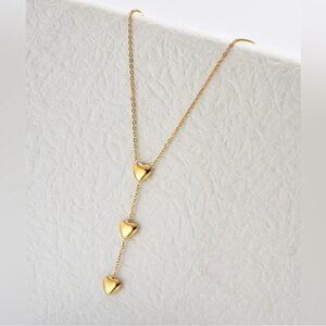 Gold Plated Stainless Steel Heart Charm Lariat Necklace | Adjustable Y-Style